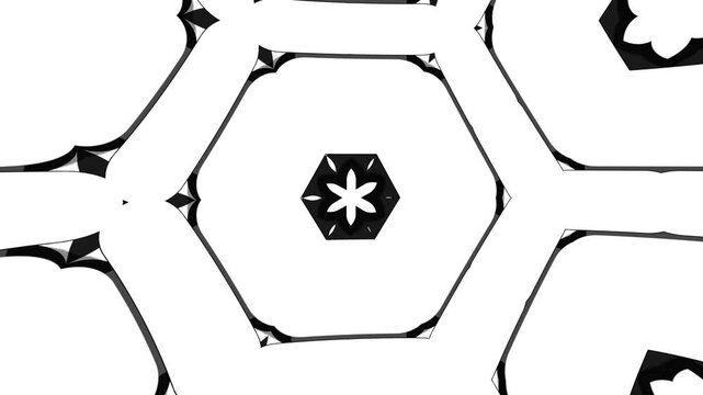 Minimal Monochrome Kaleidoscope Animation with Abstract 3D Geometry, Symmetrical Shapes and Contemporary Graphic Design
