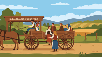 Wooden Wagon Picking Up Passengers on a Rural Transit Day © Bima