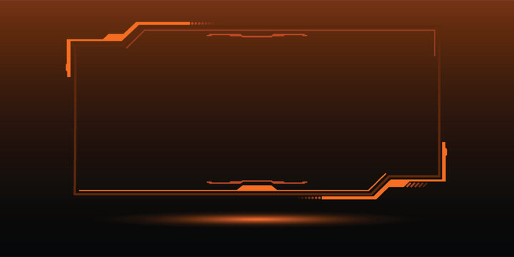 Orange futuristic sci-fi HUD frame vector background with abstract cyber tech borders