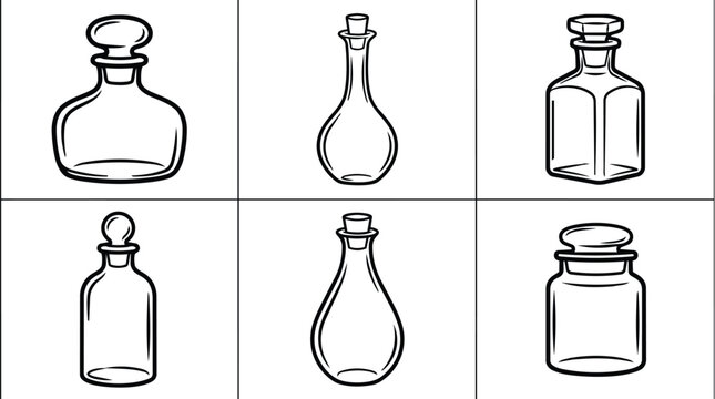 Six glass bottles in a grid arrangement