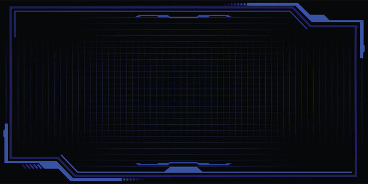 Blue and black futuristic sci-fi HUD frame vector background with abstract digital tech grid and vertical lines texture