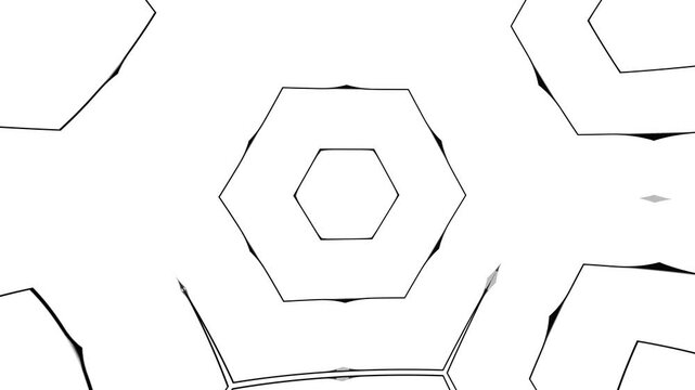 High Contrast Black and White Kaleidoscope Animation with Abstract Geometric Shapes and Stylized 3D Cartoon Aesthetic