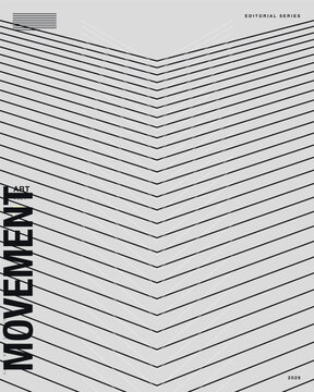 thin black chevron lines forming downward arrow shape. striped v pattern on light gray background. abstract poster cover with vertical text. minimal modern illustration
