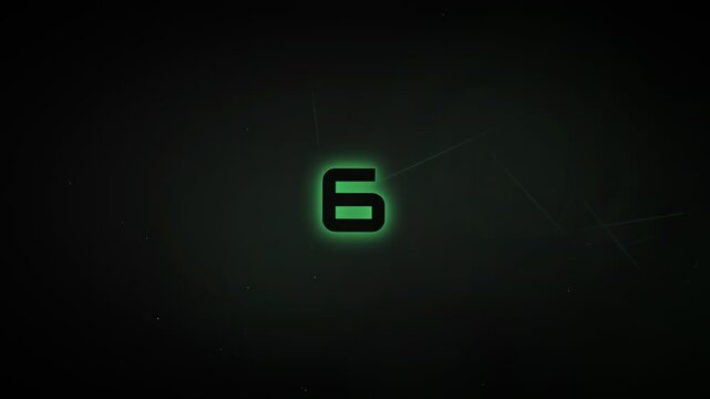 Digital Countdown Timer with Glowing Green Numbers on Dark Abstract Technological Background