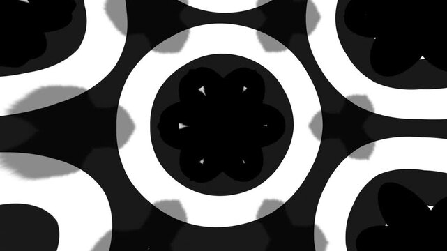 Abstract Grayscale Kaleidoscope Design with Symmetrical 3D Shapes and Graphic Cartoon Geometry for Creative Visuals