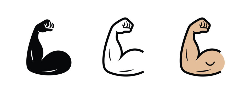 Muscle and strength icon, strength training fitness gym logo, bodybuilding symbol