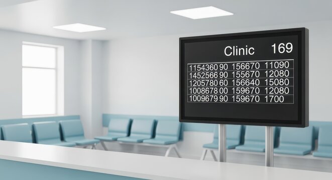 Digital Clinic Waiting Room Display Showing Patient Queue Numbers