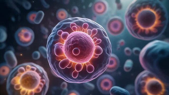 Microscopic cell division and virus mutation animation concept videos and medical science footage