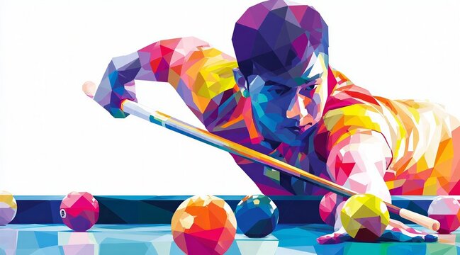 Low-Poly Pool Shot - Geometric Cue Sports Banner 16:9