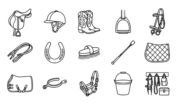Minimal Horse Riding Gear Icons Editable Stroke Equestrian Equipment Vector Collection