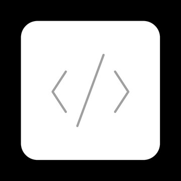 Minimal gray code icon with angled brackets and slash on white rounded square