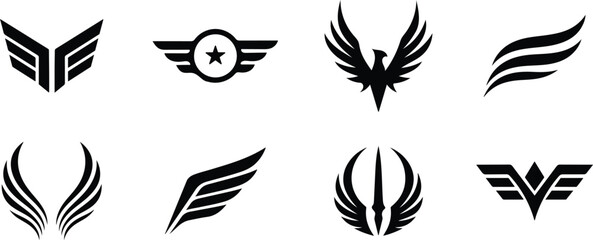 Fototapeta premium Wing Logo Vector Set, Eagle Wings, Military Badge and Aviation Emblem Collection