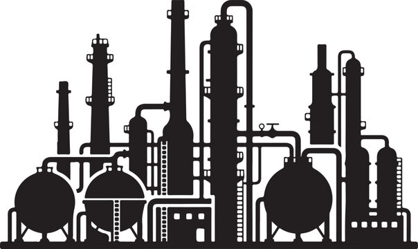 Modern industrial factory with refinery processing equipment installed.