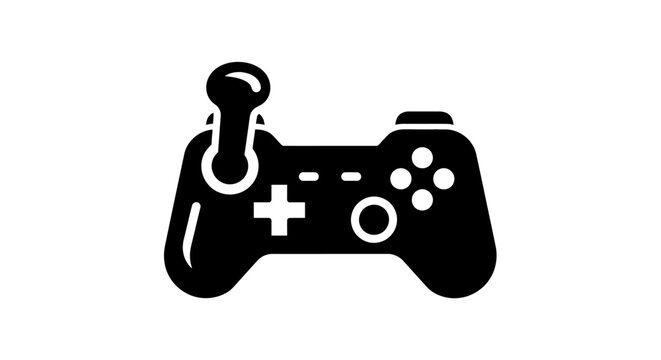 Black video game controller icon on white background with joystick gaming button remote play