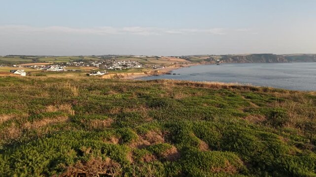 Widemouth Bay aerial view on a sunny day