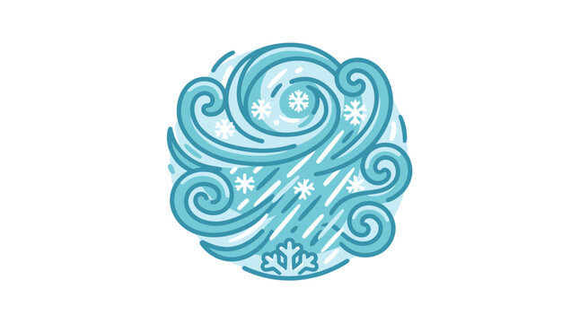 Winter Storm Icon: Swirling Snowflakes and Wind Gusts in a Circle