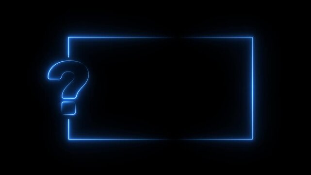 blue question sign on black background. quiz trivia game competition. glowing large advertisement of question box icon