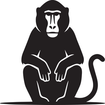 Pensive Sitting Baboon Silhouettes Primate Icon