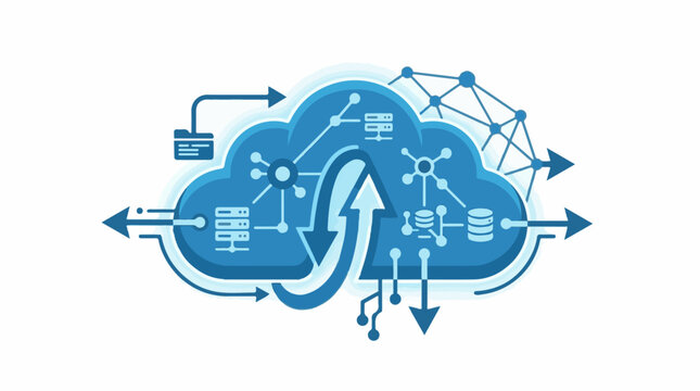 Abstract blue cloud graphic illustrating data flow and network connectivity