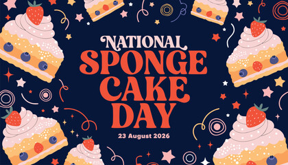 Colorful illustration celebrating national sponge cake day with delicious berry slices © vectyx2