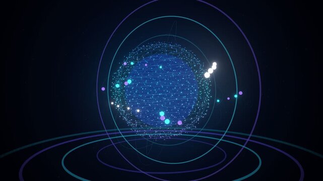Futuristic AI Particle Sphere with Glowing Digital Data Network