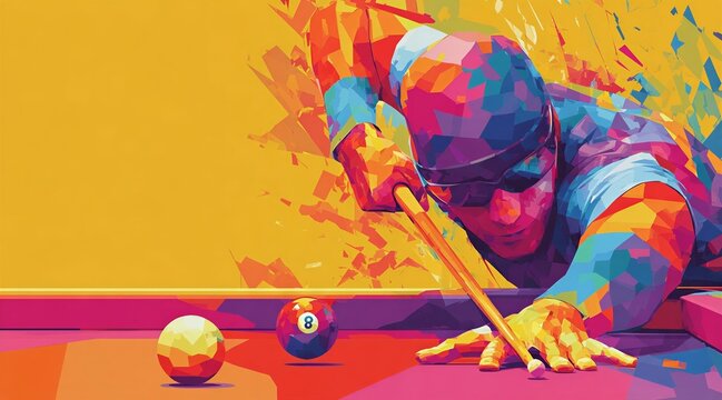 Low-Poly Pool Break Shot - Geometric Cue Sports Banner 16:9