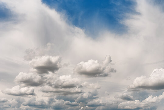 Amazing blue sky with cirrus and cumulus clouds