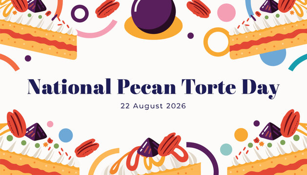 Festive flat illustration celebrating national pecan torte day with sweets