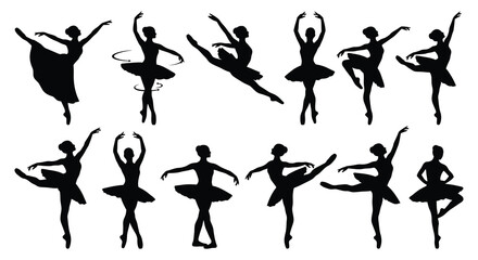 Ballet dancers in various poses black silhouette © Santa