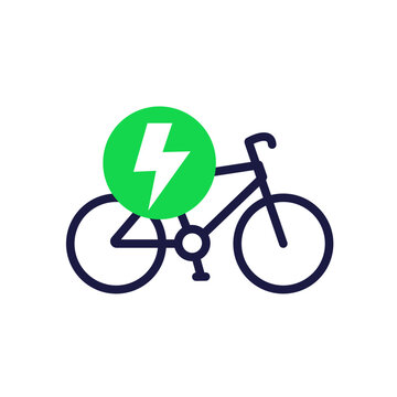 Electric bike or bicycle icon on white, e-bike vector