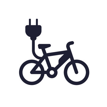 electric bike icon, bicycle with a plug vector sign