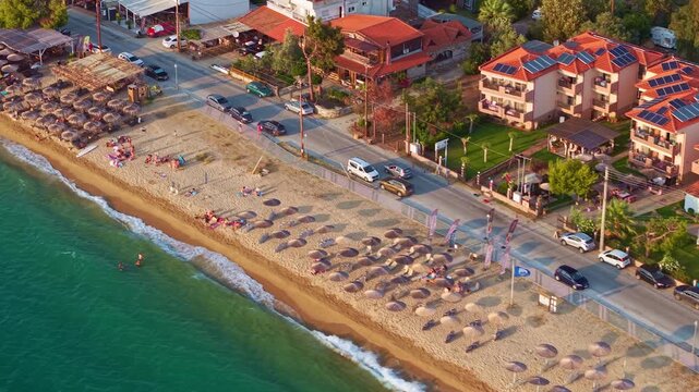 Aerial View of Toroni Beach and Turquoise Sea, Sithonia, Greece