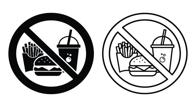No Fast Food Sign Prohibited Drink And Fries Silhouette