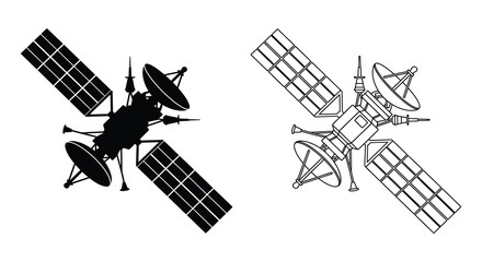 Satellite With Solar Panels And Antennas Black Silhouette © Santa
