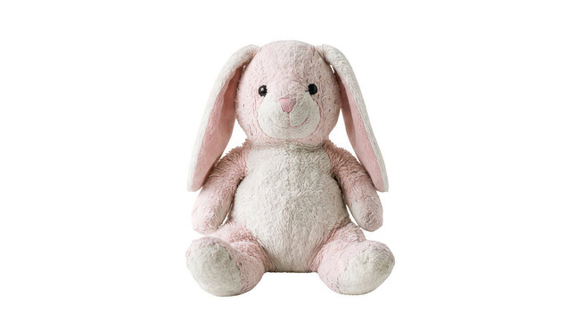 Pink stuffed bunny toy on a transparent background, soft plush rabbit perfect for children's gifts or nursery decor.