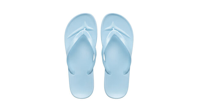 Light blue flip flops on a transparent background, summer footwear for beach or casual wear, comfort and style.