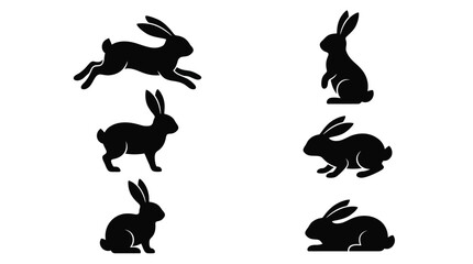 Fototapeta premium Rabbit silhouette icon set showing various poses for wildlife, nature, and animal illustration design concepts 