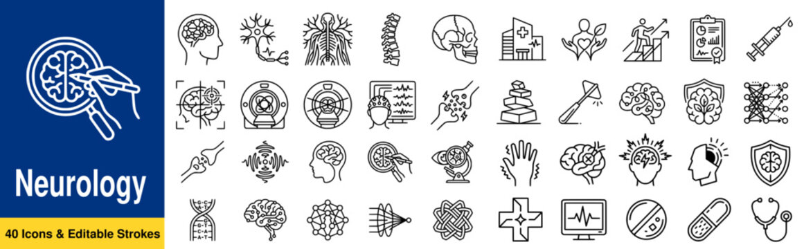 Neurology line editable icon set. Editable stroke. Vector illustration
