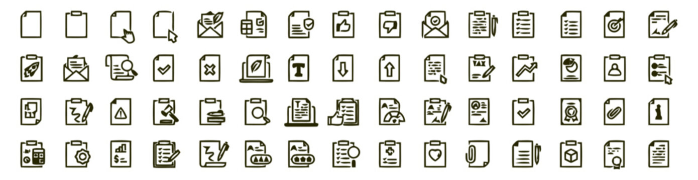Document icons represent various administrative file formats with crisp black outlines and white.