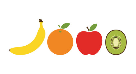 Colorful illustration of fresh fruit with simple digital illustration four types fruit fruit banana orange orange apple digital art nutrition © Kamola