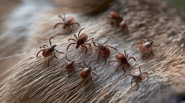 A macro view of a colony of skin-dwelling mites.