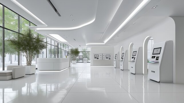 Futuristic hospital ward with robotic assistance arms and AI medical screens