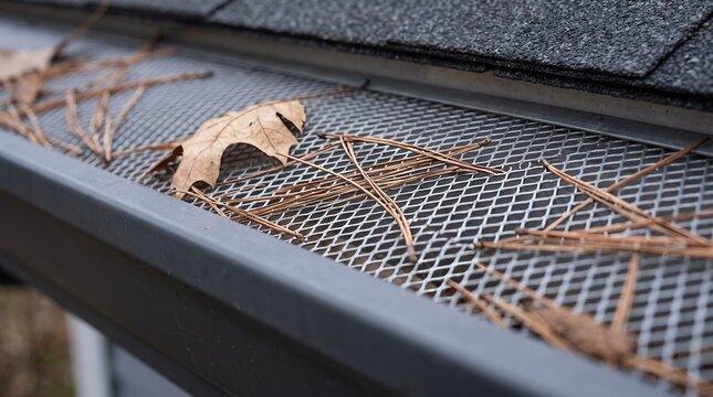 Gutter guard keeping pine needles out of a gutter for ember protection