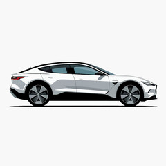 Naklejka premium Sleek White Electric Sedan Car Side View Illustration.