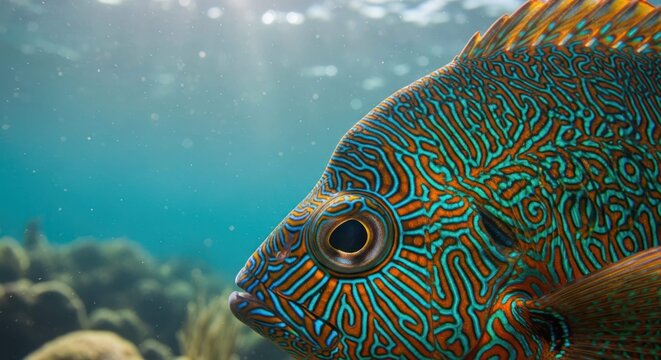 Tropical fish portrait with bright and unique patterns, underwater