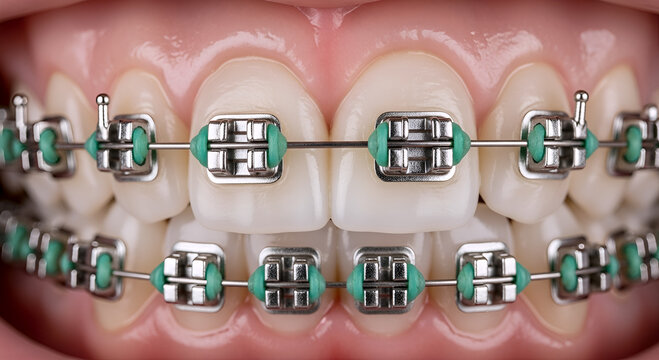 Conventional metal braces use metal brackets to straighten the teeth.