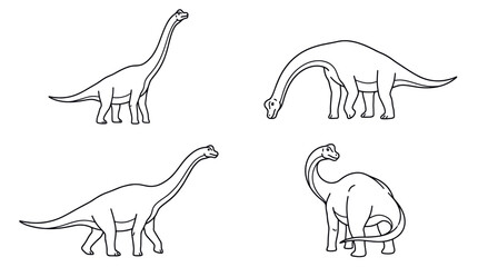 Brachiosaurus long neck dinosaur set coloring page. © rodin