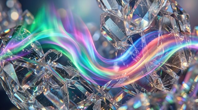 Abstract crystal formation with vibrant light trails a digital art composition