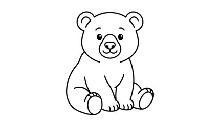 Cute sitting bear cub outline coloring book page. © rodin