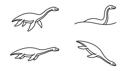 Four plesiosaur marine reptile outlines for coloring pages. © rodin